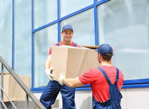 Office and household items arranged for a move in Arnosgrove